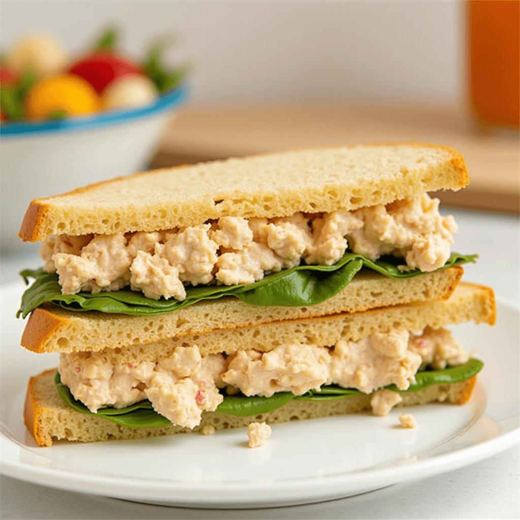 Classic tuna salad sandwich with lettuce on white bread