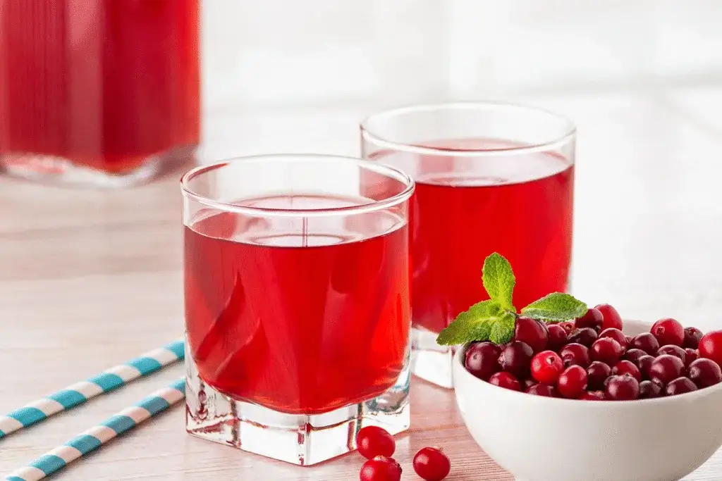 Cranberry juice benefits shown in fresh glasses with cranberries