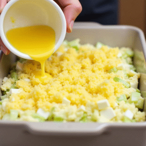 creamy egg gratin recipe in preparation with mashed potatoes and eggs