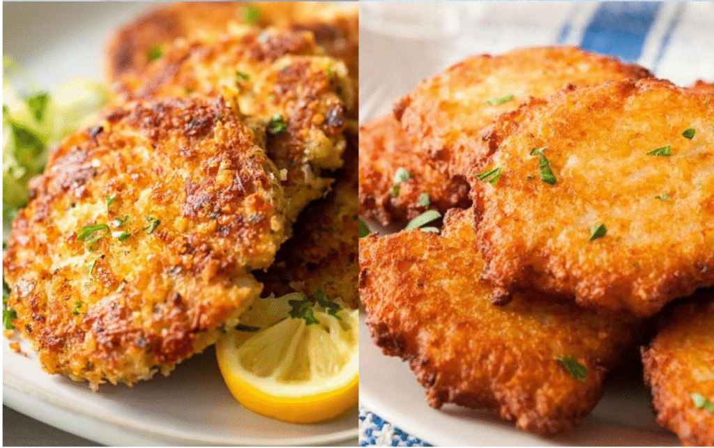 Crispy potato and tuna fritters served with lemon