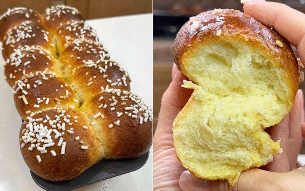 Fluffy brioche loaf golden and buttery