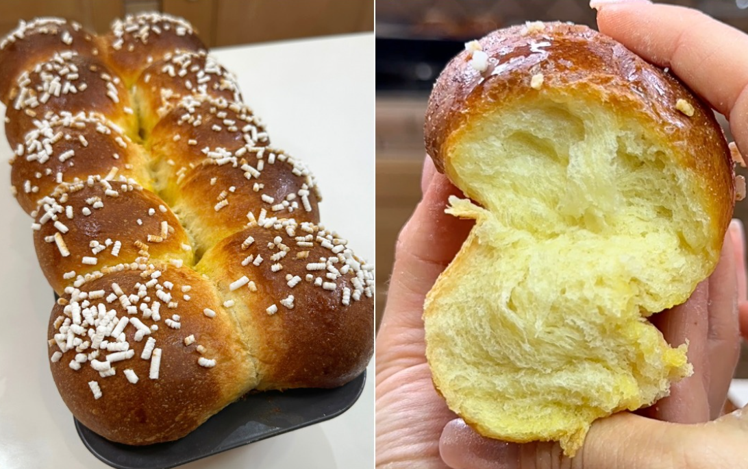 Fluffy brioche loaf golden and buttery