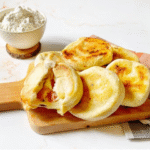 Golden quick pan-fried focaccia stuffed with ham and cheese