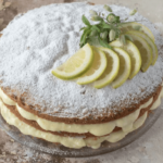 Finished lemon limoncello cake on a work surface