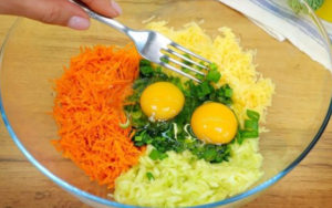 mixing ingredients for baked vegetable rolls recipe