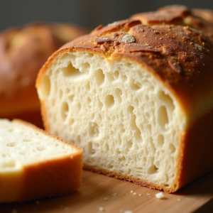 Slice of classic homemade bread showing soft and airy crumb
