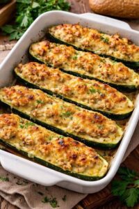 Baked tuna stuffed zucchini boats recipe