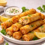 crispy shrimp garlic cigars golden fried in filo pastry