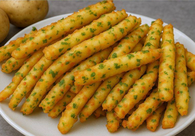 Crispy baked potato sticks with parmesan and parsley