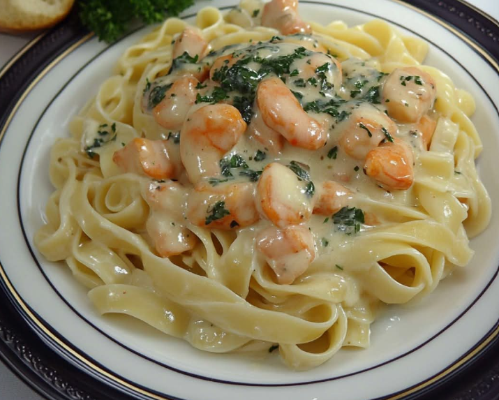 Creamy seafood tagliatelle recipe with shrimp and sauce