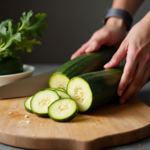 Preparing zucchini for tuna stuffed zucchini boats recipe