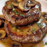 Juicy Beef Steaks with Mushroom Sauce served on a plate
