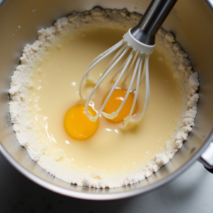 mixing sweet potato cake batter in bowl