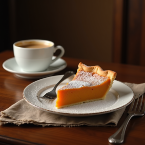 sweet potato pie slice served with coffee