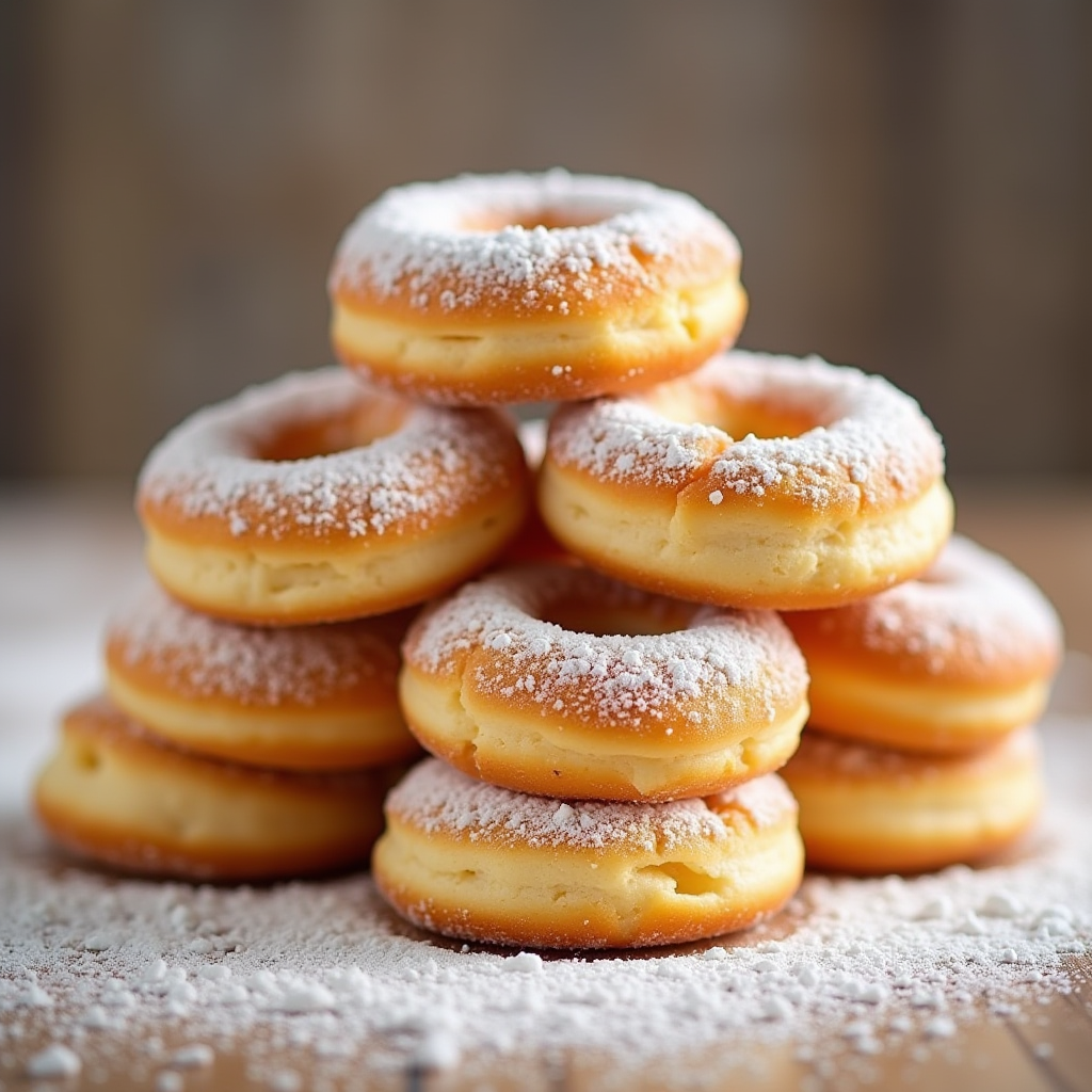 soft pan fried doughnut style cakes recipe with powdered sugar