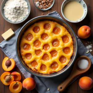 preparing apricot clafoutis batter and fresh apricots