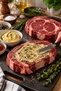 Seasoning two ribeyes for air fryer ribeye steak