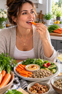 Balanced diet featuring the Benefits of Eating Raw Carrots without exaggerated health claims