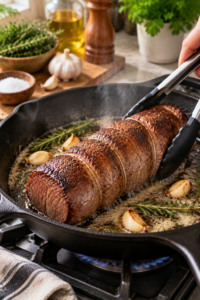 Searing slow cooker beef tenderloin before gentle cooking