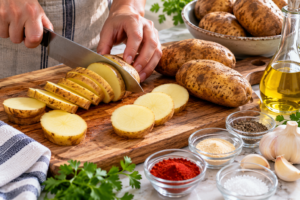 Preparing potato slices for loaded baked potato rounds