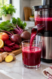 Making beet juice to enjoy beet juice benefits