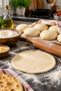 Preparing dough for flaky homemade flatbread