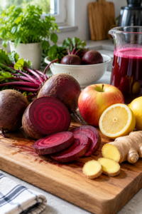 Preparing ingredients for beet juice benefits recipe