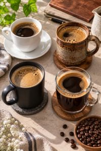 Different mug styles representing the four results in a coffee mug personality test.