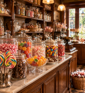 old fashioned candy display showing classic sweets