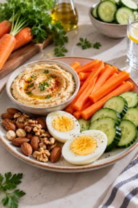 Raw carrot snack with hummus showing practical Benefits of Eating Raw Carrots