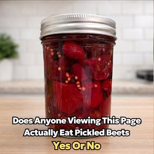 Refrigerator Pickled Beets in a glass jar with mustard seeds and spiced vinegar brine