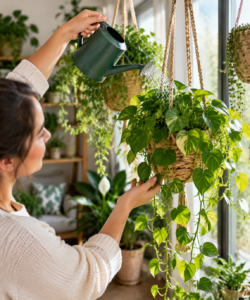 Caring for indoor hanging plants with proper watering