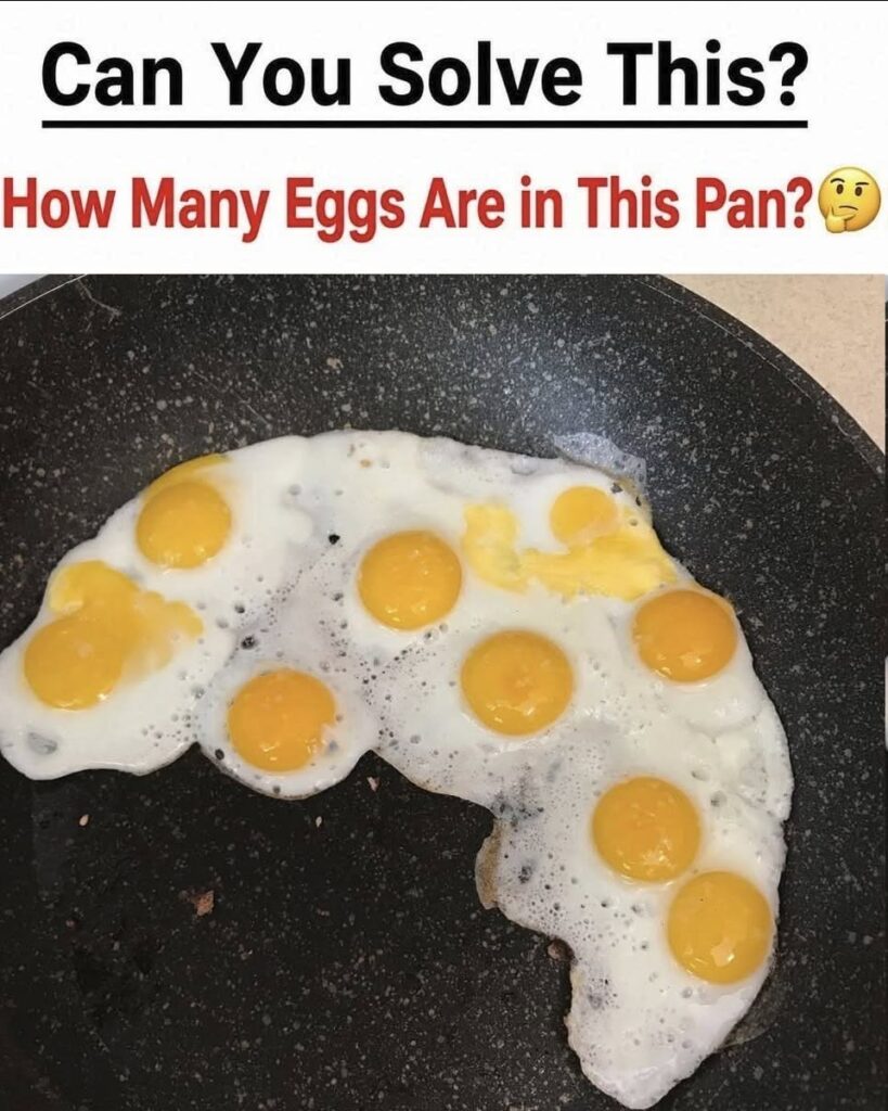 How Many Eggs Are in This Pan puzzle showing intact and broken egg yolks