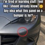 Car bumper tow hook cover highlighted on the front bumper of a vehicle
