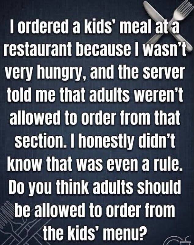kids menu for adults at a restaurant