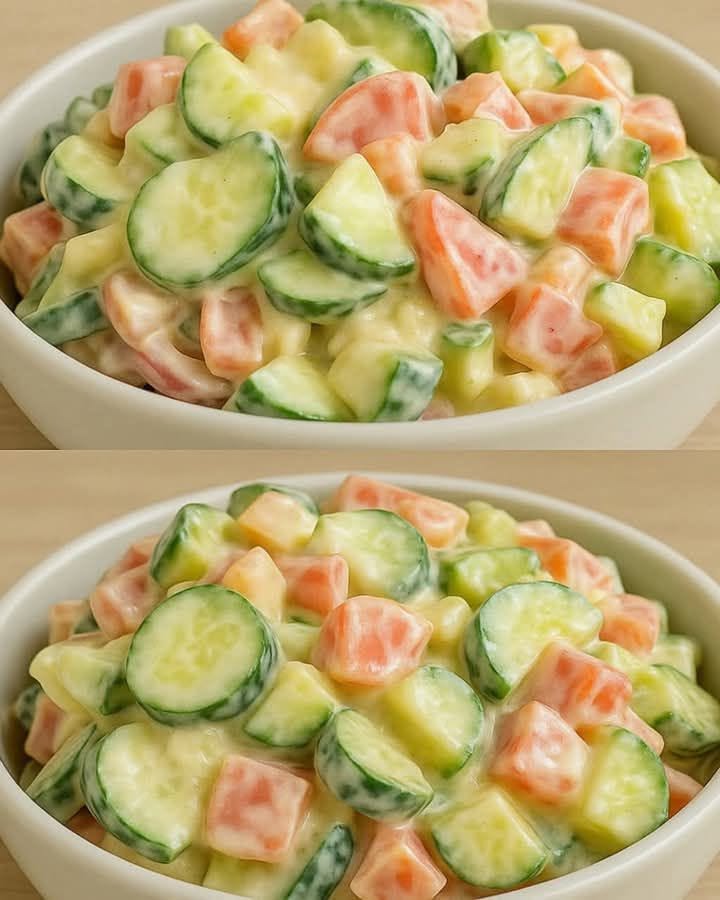 Creamy Cucumber Carrot Salad with crisp vegetables and yogurt dressing