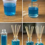 Homemade reed diffuser with scented liquid and natural reeds for home fragrance