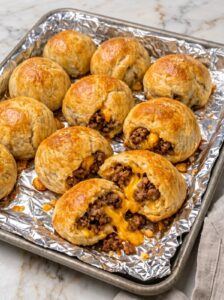 4-Ingredient Beef Crescent Puffs filled with seasoned ground beef and melted cheddar cheese