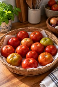 How to store tomatoes at room temperature in a lined basket