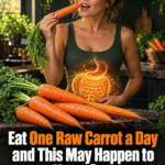Woman eating a fresh carrot illustrating the Benefits of Eating Raw Carrots as part of a balanced diet