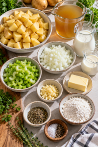 Prepared ingredients for homemade Creamy Potato Soup