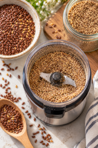 Ground and whole flaxseeds prepared to make flaxseed benefits easier to incorporate into meals.