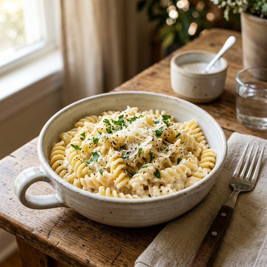Cottage Cheese Dinner Recipes creamy pasta served with Parmesan and fresh parsley
