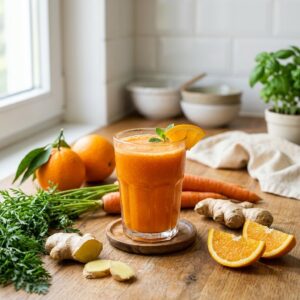 Healthy Juice Recipes with fresh orange carrot and ginger juice