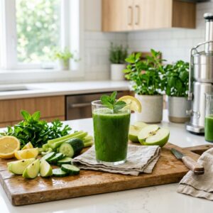 Healthy Juice Recipes with cucumber apple celery and lemon green juice