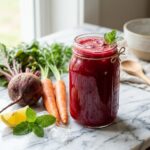 Fresh Carrot and Beetroot Juice served with beetroot, carrots and lemon