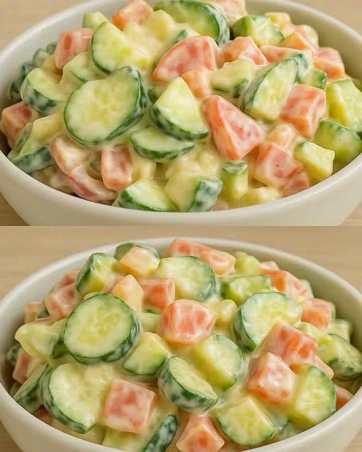 Creamy Cucumber Carrot Salad with crisp vegetables and yogurt dressing