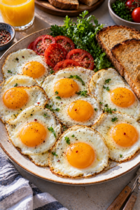 Properly cooked fried eggs served after solving How Many Eggs Are in This Pan