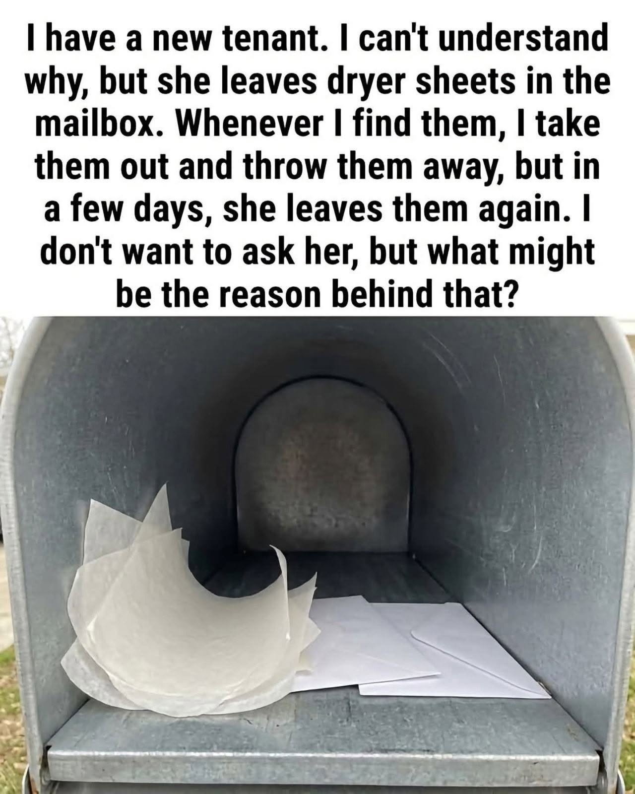 dryer sheets placed inside a mailbox as a household tip idea