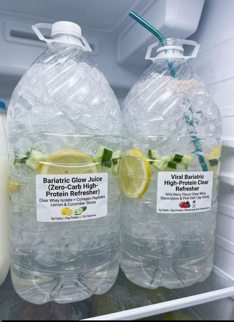 high protein clear refreshing drink with lemon and cucumber slices